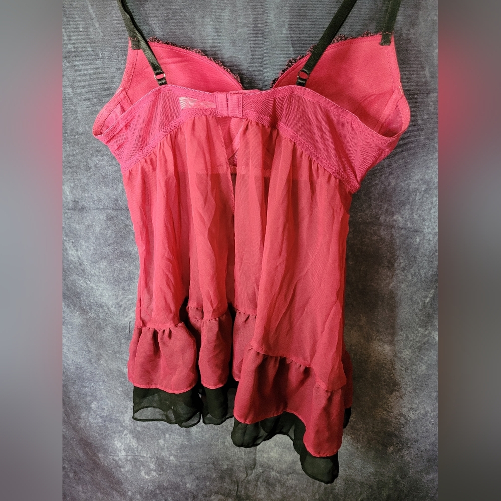 La Vie En Rose Pink And Black Sheer Teddy - Picture 3 of 7